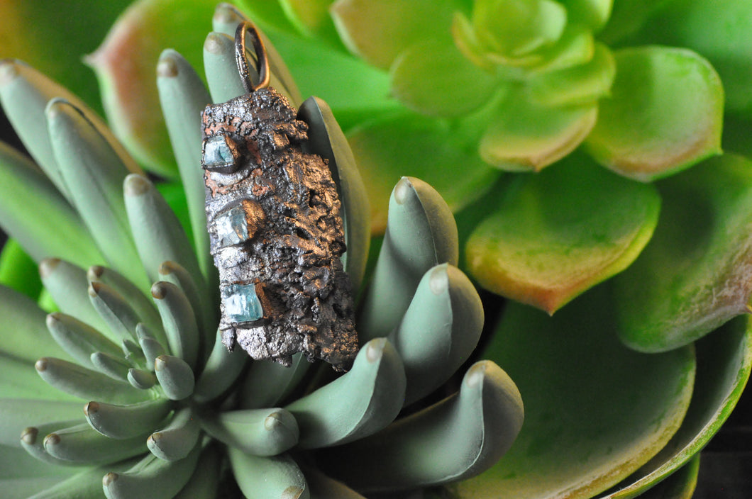 Blue Apatite on Bark Pendant